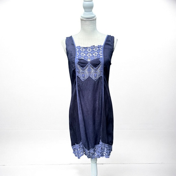 🌻Johnny Was Dark Indigo Periwinkle Bohemian Embroidered Knee Length Dress Small - Picture 3 of 10